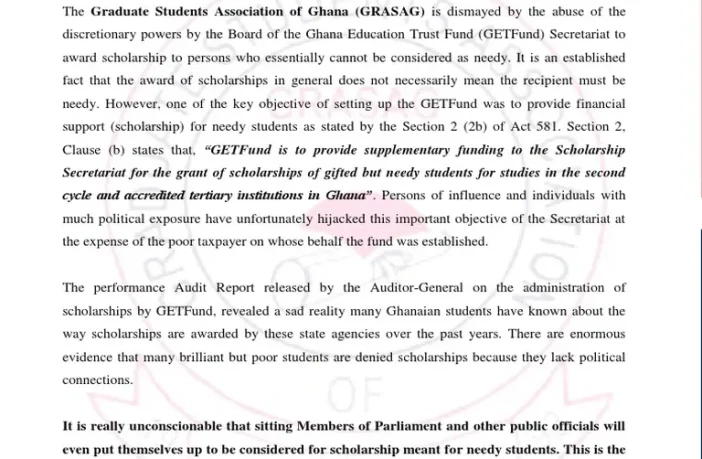 GRASAG advocates restructuring of Scholarship Secretariat, GETFUND